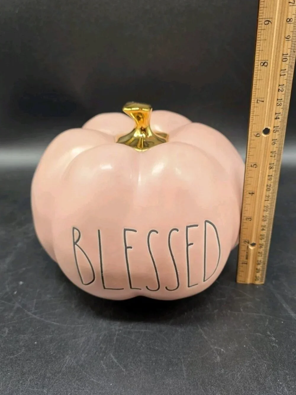 Rae Dunn “BLESSED” Salmon Pink  Pumpkin With Gold Stem Fall Thanksgiving Boho
